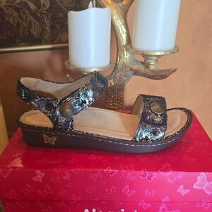 Alegria Women's Black and Blue Patterned Sandals